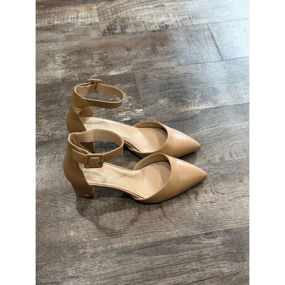 Kurt Geiger London Tan Leather Ankle Strap Block Heel D'Orsay Pumps Size 41